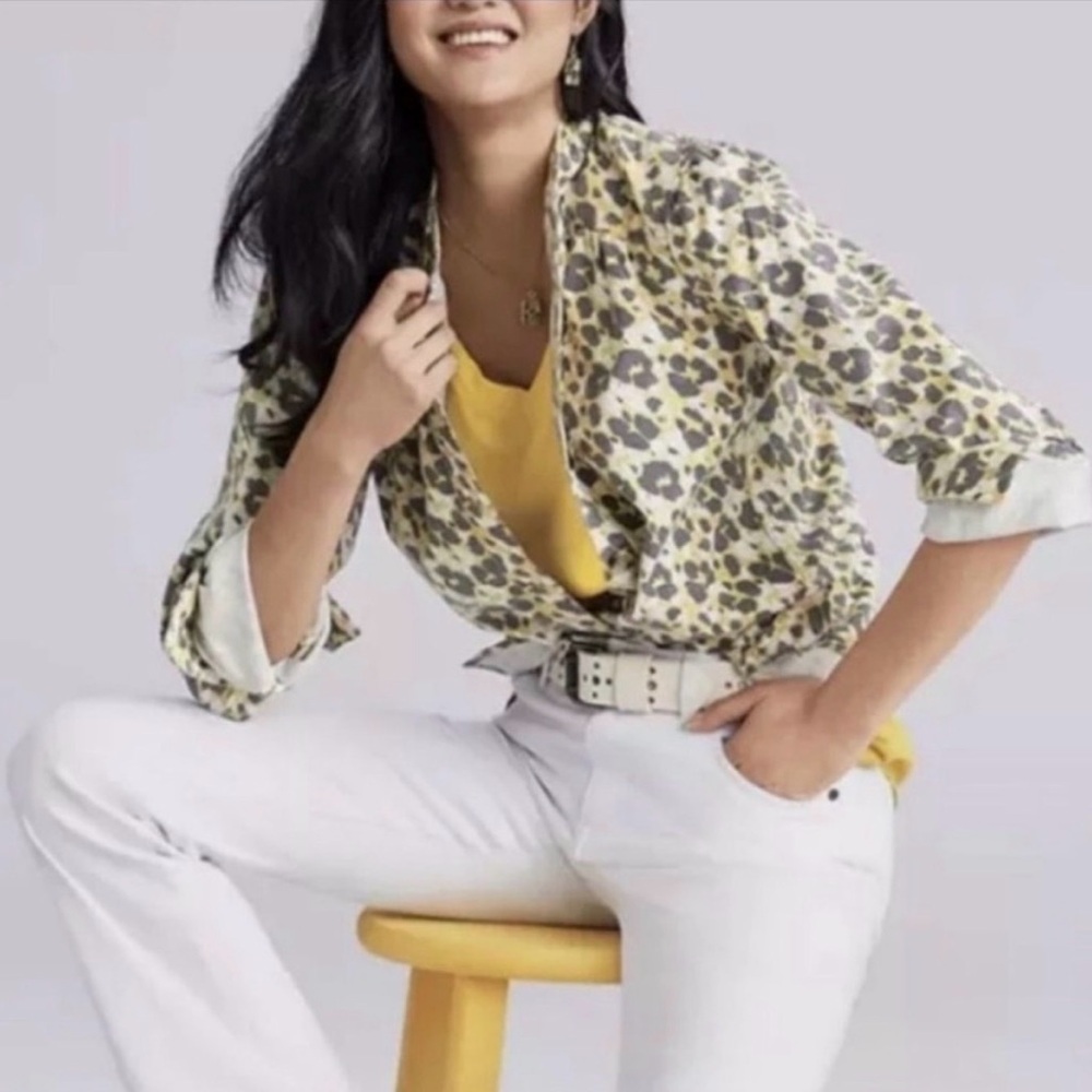 CAbi Providence Long Sleeve Shirt Jacket Button Front In Leopard Print